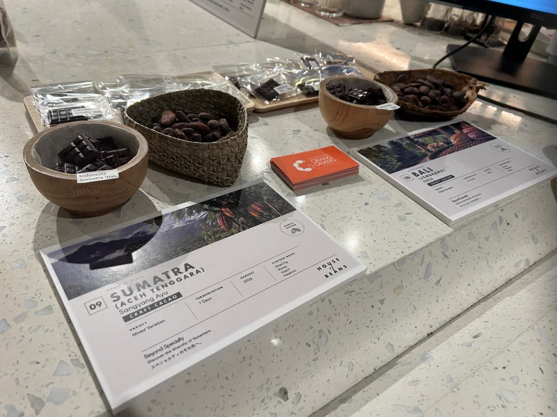 Indonesian cacao beans and 70% dark chocolate samples from Sumatra and Bali